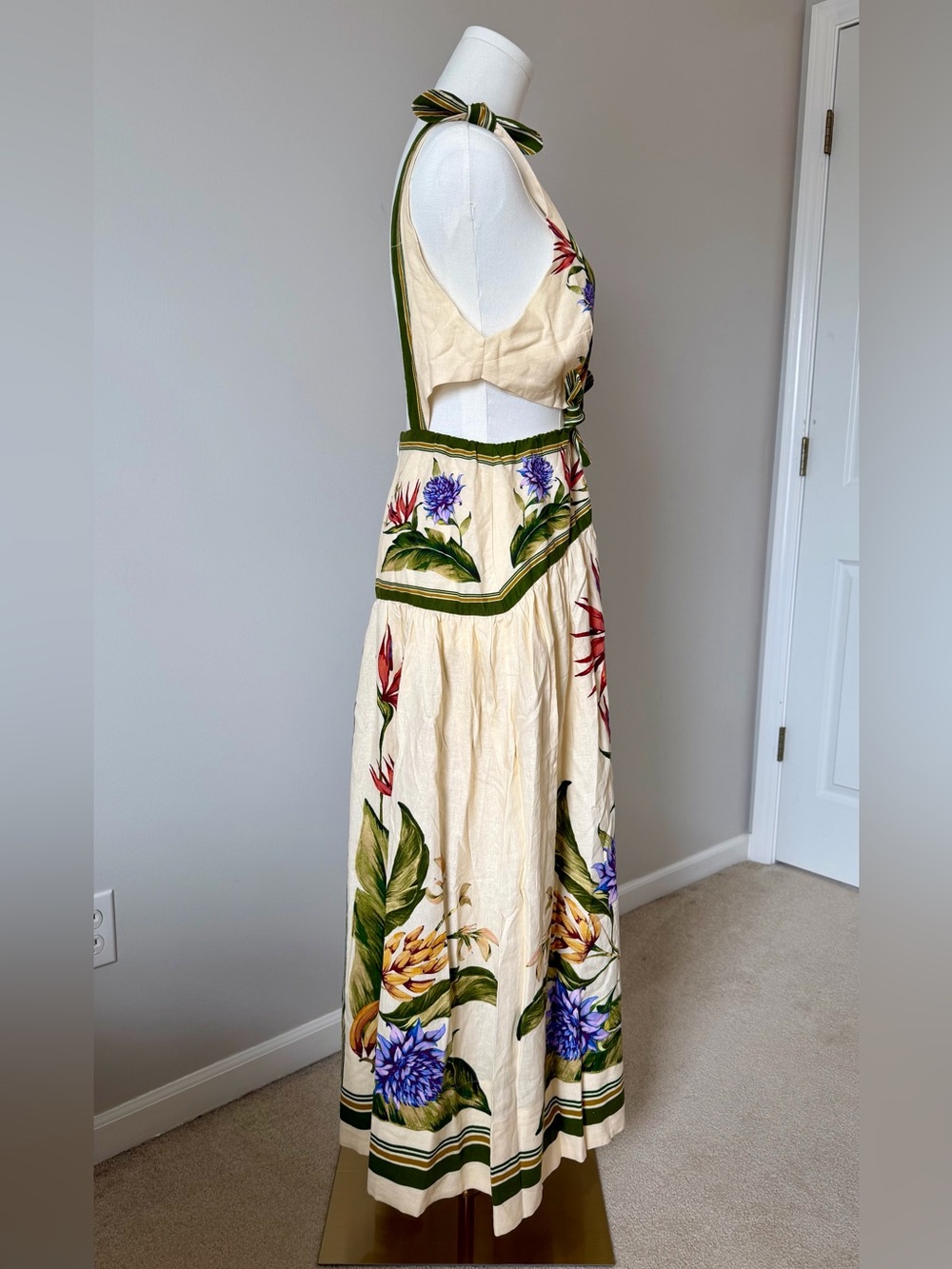 NWT FARM Rio Sand Tropical Scarf Cutout Linen Maxi Dress Sizes M/L - Picture 4 of 12